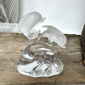 Handcrafted Glass Dolphin Figurine Sculpture Clear n Matt